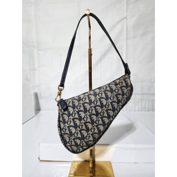 Authentic Christian Dior Vintage Oblique Canvas and Leather Saddle Pochette Bag - Picture 6 of 13